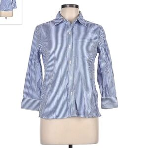 Lucky Brand Blue White Striped Button Collared Shirt Women's Large L Office EUC